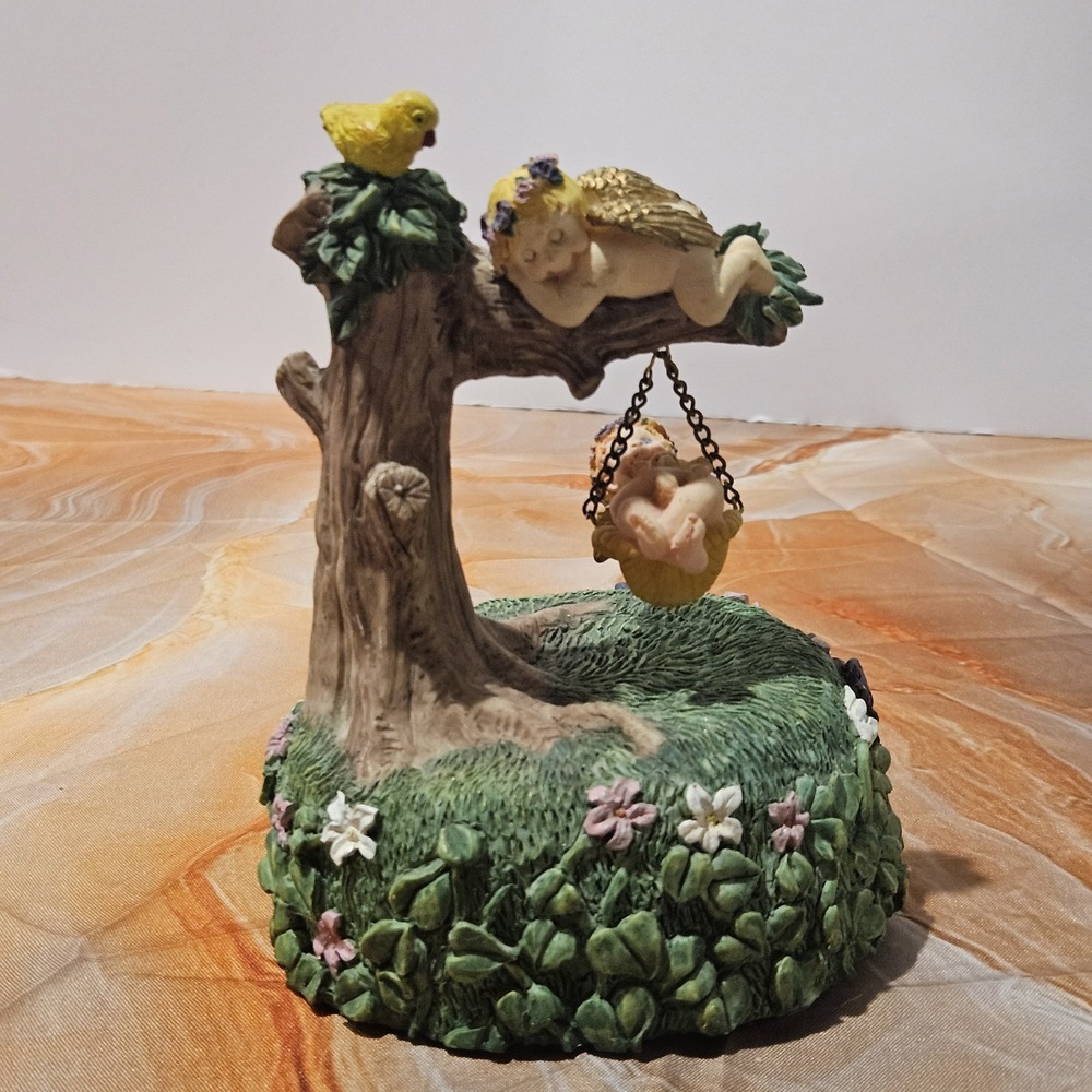 Angel Tree Bird Rotating Music Box You Light Up My Life Figurine 7"